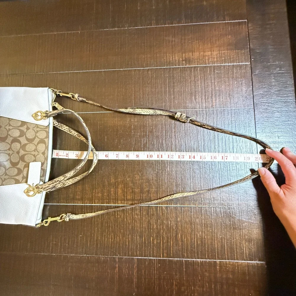 Coach Kacey Khaki Chalk Blocked Canvas Top Zip Satchel Crossbody Snakeskin Purse